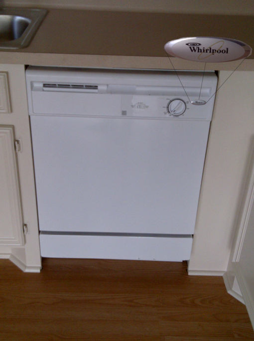 This is a picture of the new Whirlpool Dishwasher that was installed in the house for sale at 106 Magnolia Lane, Conroe, Texas 77304